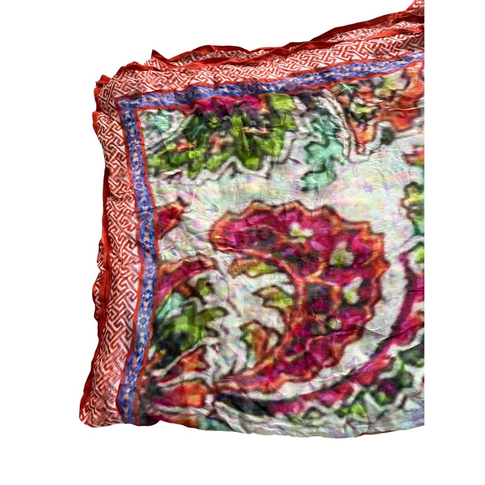 Multicolor Abstract Floral Scarf 89x40 Large Lightweight Wrap Red Border - Picture 3 of 4
